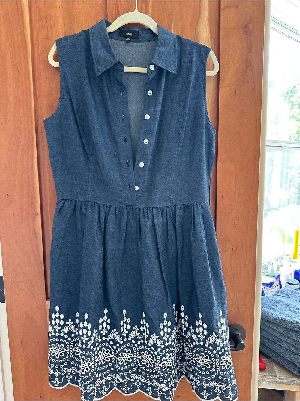 Sleeveless Navy Embroidered Cotton Shirtwaist Dress by Madewell